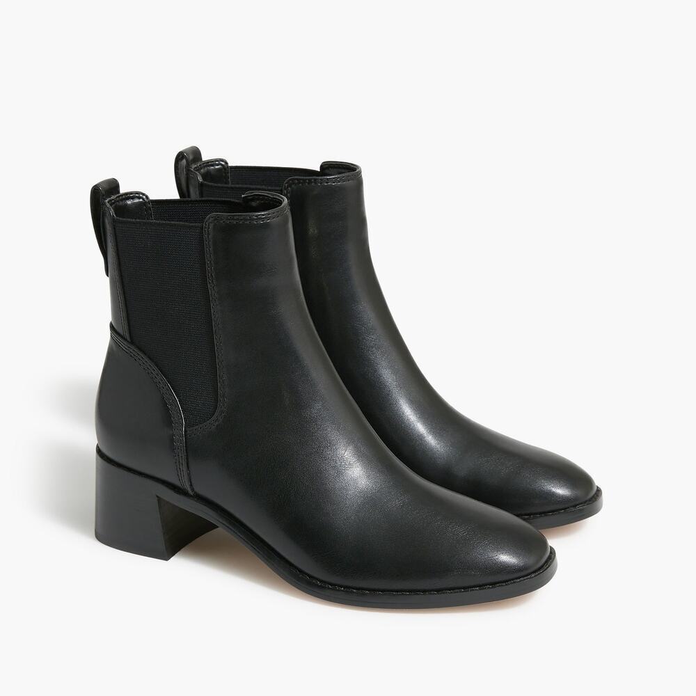 J. Crew Leather Chelsea Elastic Ankle Booties Round Toe Black Size US 8.5 NWOB